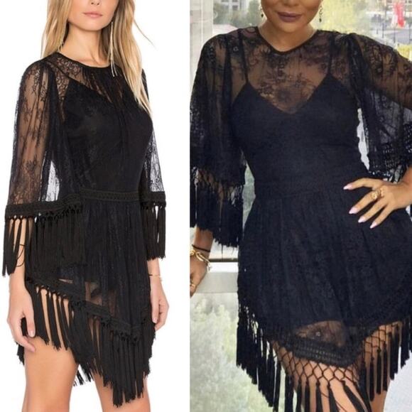 ALICE MCCALL Ready Girl Black Lace Fringe Dress with Tassels Size US 6 - Picture 2 of 6